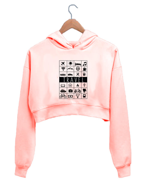 Quirkipedia TRAVEL ICONS TRAVEL Wanderlust, Biker Womens Crop Hoodies