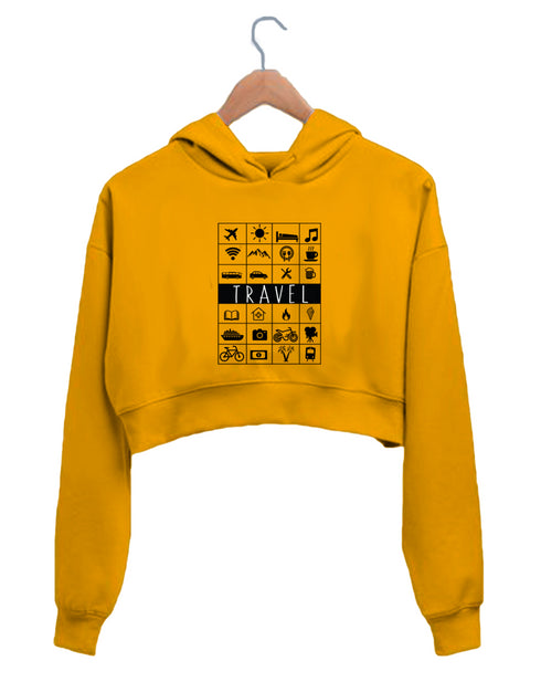 Quirkipedia TRAVEL ICONS TRAVEL Wanderlust, Biker Womens Crop Hoodies