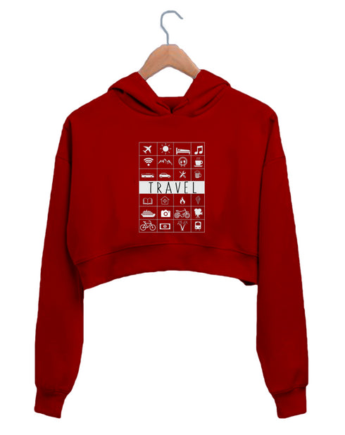 Quirkipedia TRAVEL ICONS TRAVEL Wanderlust, Biker Womens Crop Hoodies