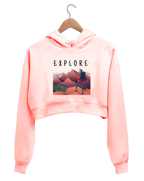 Quirkipedia EXPLORE TRAVEL Wanderlust Womens Crop Hoodies