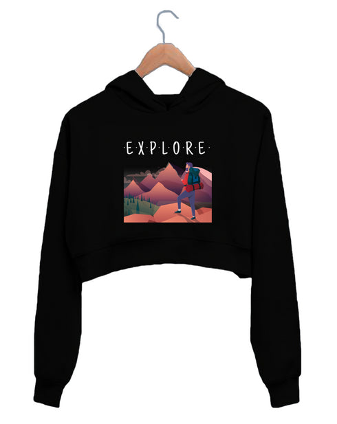 Quirkipedia EXPLORE TRAVEL Wanderlust Womens Crop Hoodies