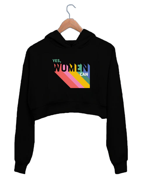 Quirkipedia YES, WOMEN CAN Feminism Feminista, Womens Crop Hoodies