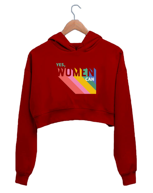 Quirkipedia YES, WOMEN CAN Feminism Feminista, Womens Crop Hoodies