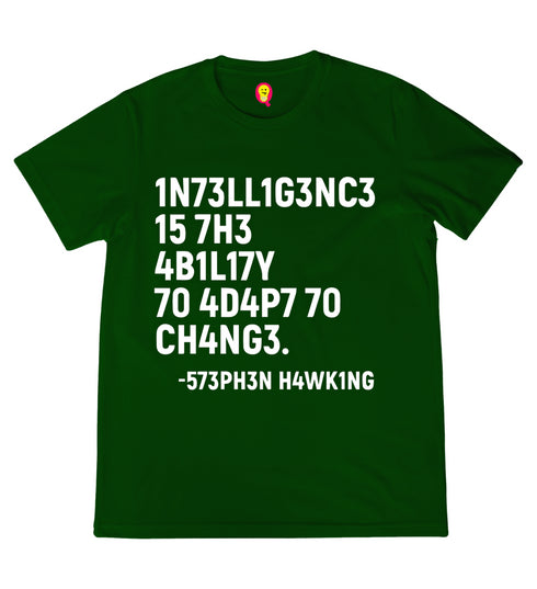 Quirkipedia INTELLIGENCE IS THE ABILITY TO ADAPT TO CHANGE PHYSICS Science, Nerd, Geeky Mens TShirts