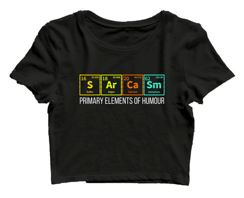 Quirkipedia PRIMARY ELEMENTS OF HUMOUR PHYSICS Science, Nerd, Geeky Womens Crop Tops