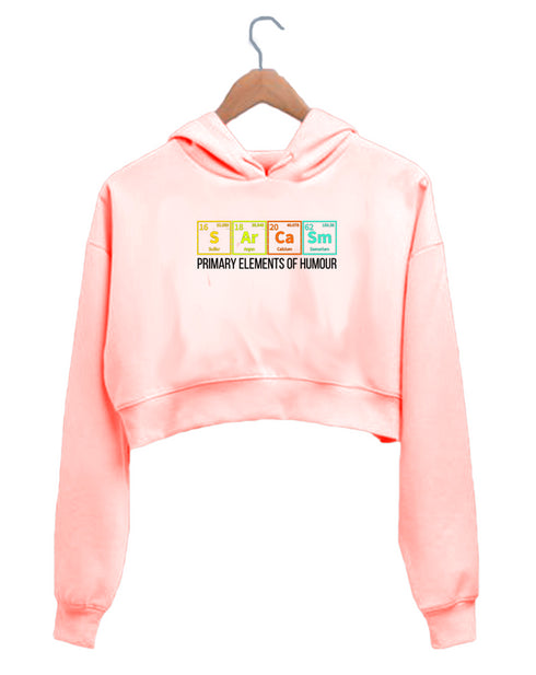 Quirkipedia PRIMARY ELEMENTS OF HUMOUR PHYSICS Science, Nerd, Geeky Womens Crop Hoodies