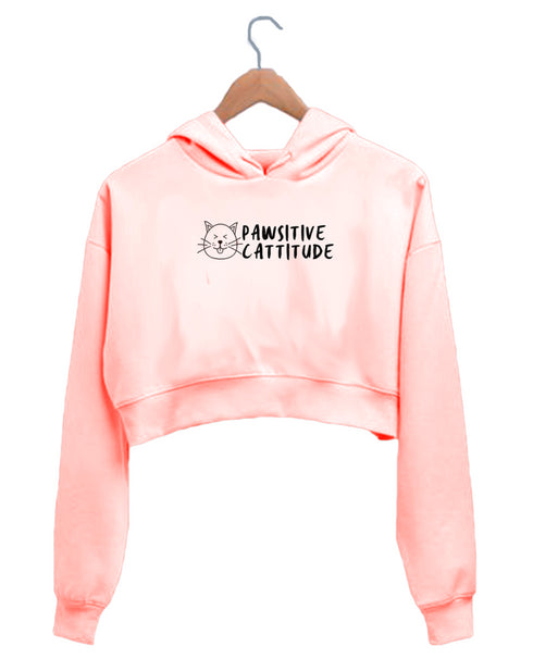 Quirkipedia Pawsitive Cattitude CATS Pets, Cute Womens Crop Hoodies