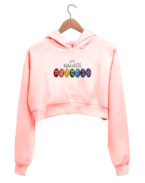 Quirkipedia 7 Chakras YOGA Fitness, Positivity, Mindfulness Womens Crop Hoodies