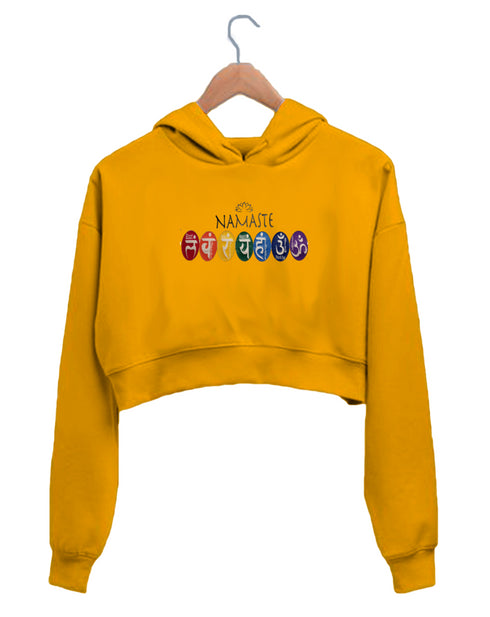 Quirkipedia 7 Chakras YOGA Fitness, Positivity, Mindfulness Womens Crop Hoodies