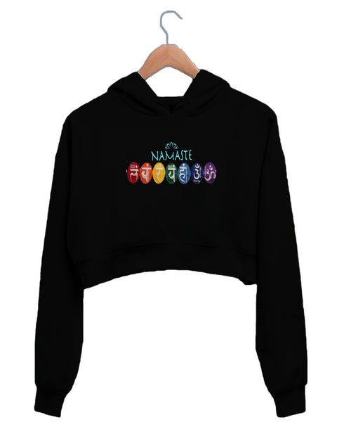 Quirkipedia 7 Chakras YOGA Fitness, Positivity, Mindfulness Womens Crop Hoodies