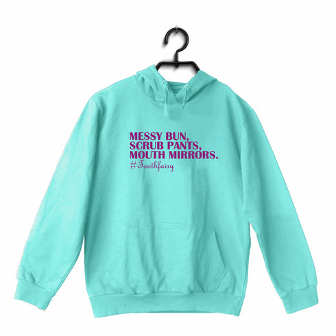 Quirkipedia Messy Bun Scrub Pants Mouth Mirrors Dentists Dentist, Medicine, Hooded SweatShirts