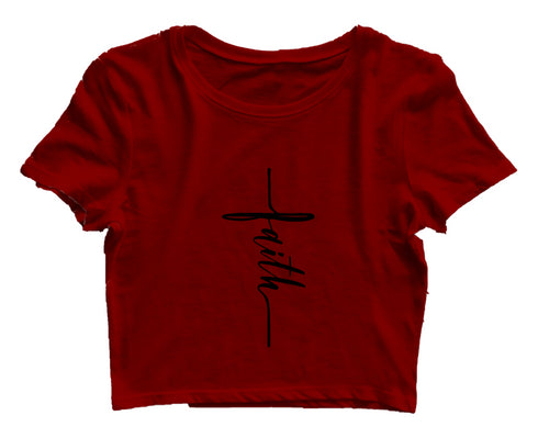 Faith in cross shape Christianity Womens Crop Tops