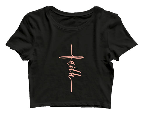 Faith in cross shape Christianity Womens Crop Tops