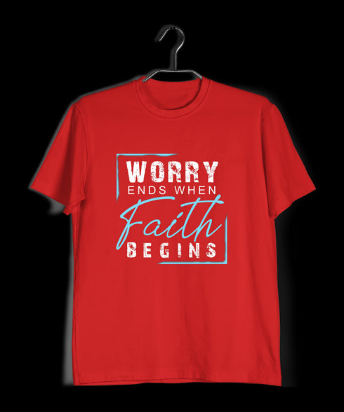 Worry ends when faith begins 2cor 5:7 Christianity Mens TShirts