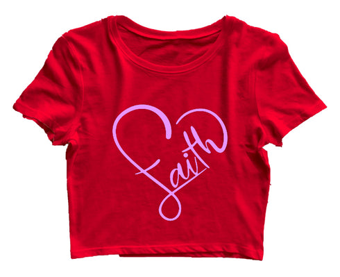 Faith in heart shape Christianity Womens Crop Tops