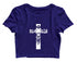 Cross with lion silhoutte Christianity Womens Crop Tops