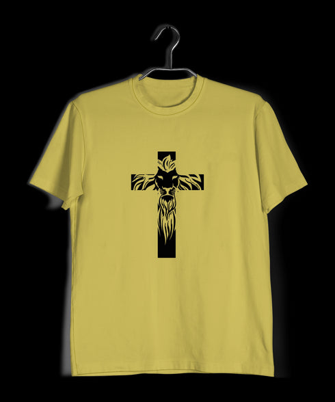 Cross with lion silhoutte Christianity Mens TShirts