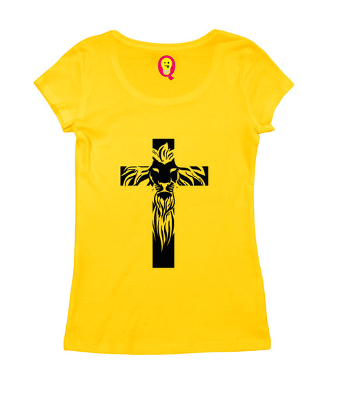 Cross with lion silhoutte Christianity Womens Tshirts