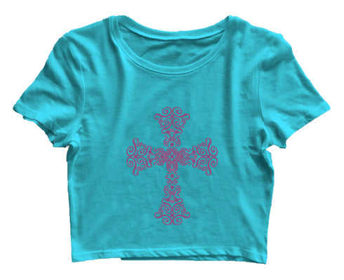 Fancy cross Christianity Womens Crop Tops