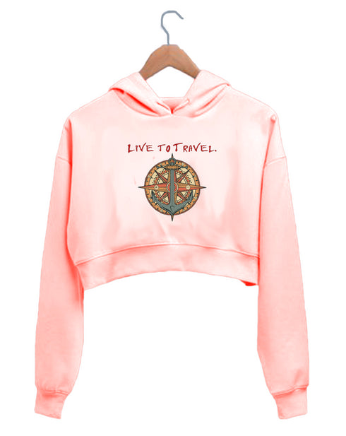 Quirkipedia LIVE TO TRAVEL, TRAVEL TO LIVE TRAVEL Wanderlust, Biker Womens Crop Hoodies
