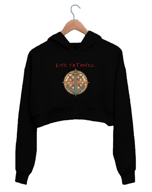 Quirkipedia LIVE TO TRAVEL, TRAVEL TO LIVE TRAVEL Wanderlust, Biker Womens Crop Hoodies