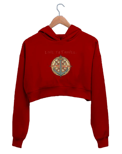 Quirkipedia LIVE TO TRAVEL, TRAVEL TO LIVE TRAVEL Wanderlust, Biker Womens Crop Hoodies