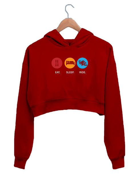 Quirkipedia Eat Sleep Ride TRAVEL Wanderlust, Biker Womens Crop Hoodies