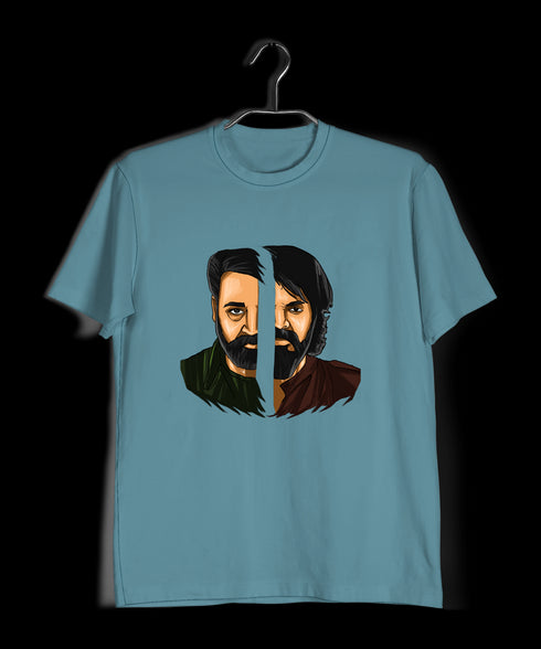 Mohanlal vs Mammootty - Face-Off Style Malayalam Movies Mens TShirts