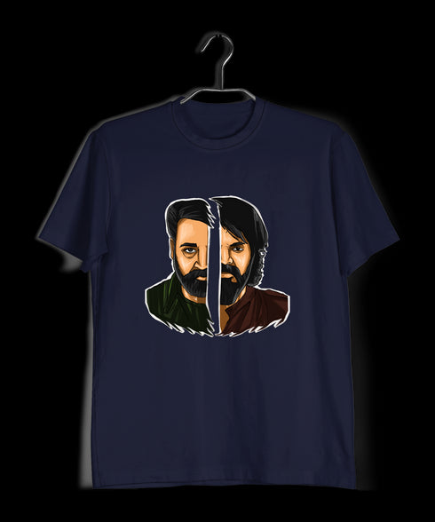 Mohanlal vs Mammootty - Face-Off Style Malayalam Movies Mens TShirts