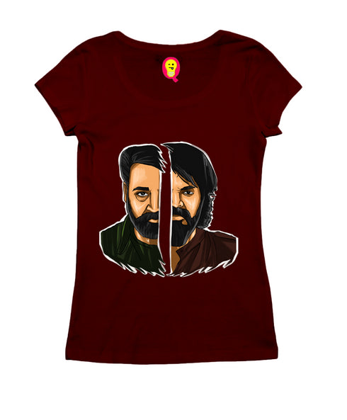 Mohanlal vs Mammootty - Face-Off Style Malayalam Movies Womens Tshirts