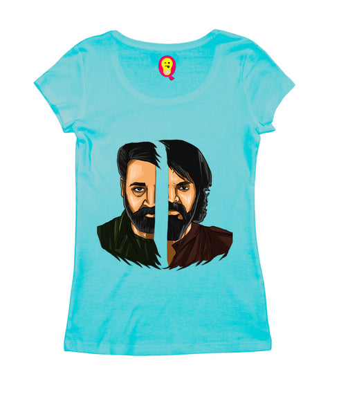 Mohanlal vs Mammootty - Face-Off Style Malayalam Movies Womens Tshirts