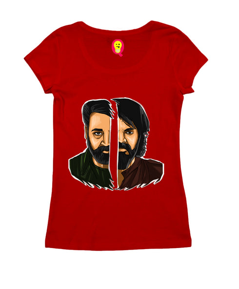 Mohanlal vs Mammootty - Face-Off Style Malayalam Movies Womens Tshirts