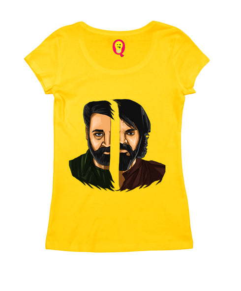 Mohanlal vs Mammootty - Face-Off Style Malayalam Movies Womens Tshirts