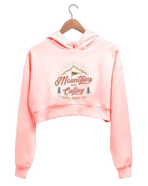 Quirkipedia The Mountains are Calling TRAVEL Wanderlust, Biker Womens Crop Hoodies