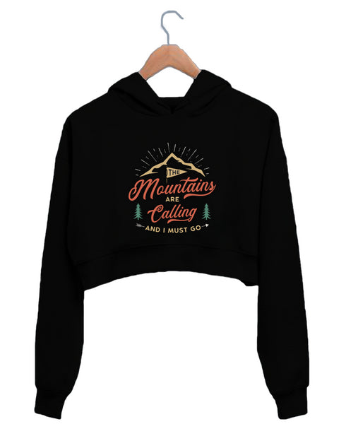 Quirkipedia The Mountains are Calling TRAVEL Wanderlust, Biker Womens Crop Hoodies