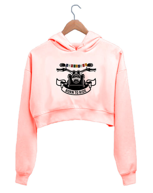 Quirkipedia LADAKH FLAG ON BIKE TRAVEL Wanderlust, Biker Womens Crop Hoodies