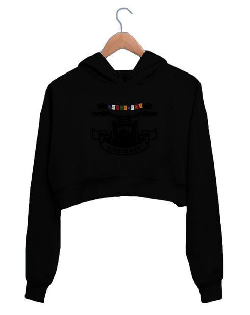 Quirkipedia LADAKH FLAG ON BIKE TRAVEL Wanderlust, Biker Womens Crop Hoodies