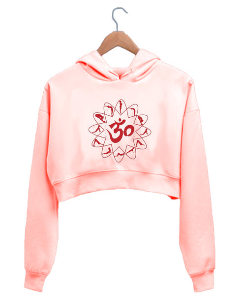 Quirkipedia OM SURYANAMASKAR YOGA YOGA Fitness, Positivity, Mindfulness Womens Crop Hoodies