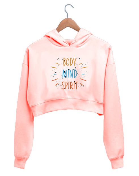 Quirkipedia BODY MIND SPIRIT YOGA Fitness, Positivity, Mindfulness Womens Crop Hoodies