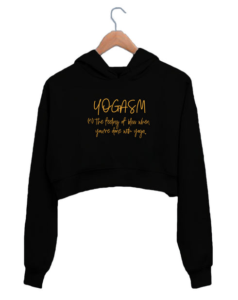 Quirkipedia YOGASM YOGA Fitness, Wordplay, Puns Womens Crop Hoodies