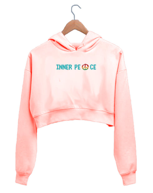 Quirkipedia INNER PEACE YOGA FITNESS YOGA Fitness, Positivity, Mindfulness Womens Crop Hoodies