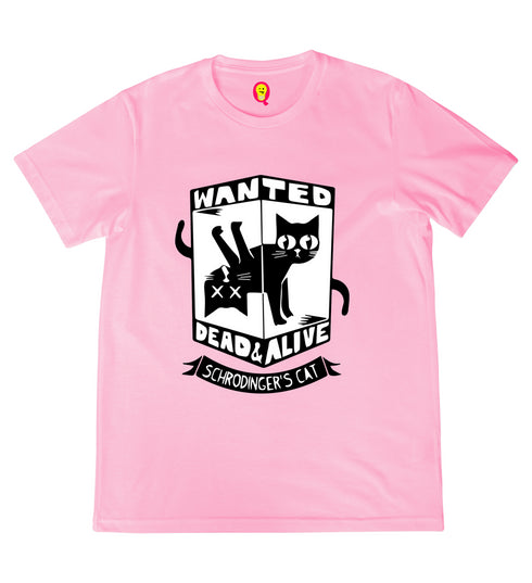 Quirkipedia WANTED CAT DEAD OR ALIVE PHYSICS Science, Nerd, Geeky Mens TShirts