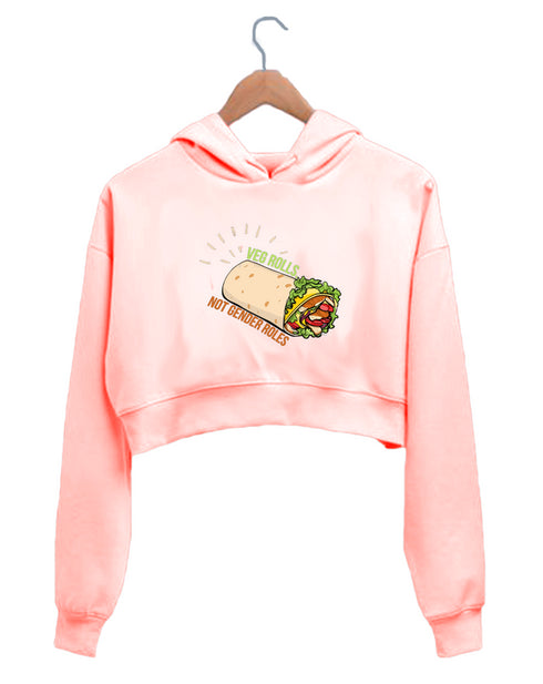 Quirkipedia VEG ROLLS NOT GENDER ROLES Feminism Feminista, Wordplay, Womens Crop Hoodies