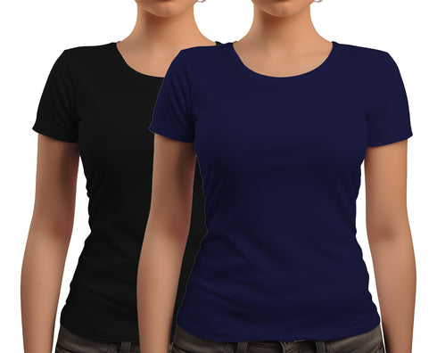 Aaramkhor Combo Gift Pack of 2 New women black navyblue Tshirts for Women