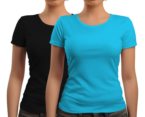 Aaramkhor Combo Gift Pack of 2 New women black navyblue Tshirts for Women