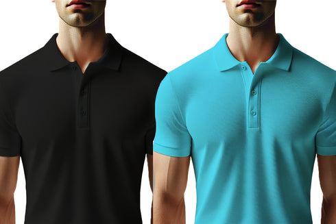 Aaramkhor Combo Gift Pack of 2 Polo Black Navy Blue Tshirts for Men