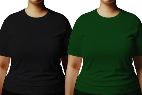 Aaramkhor Combo Gift Pack of 2 Womens Plussize Black Navy Blue Tshirts for Women