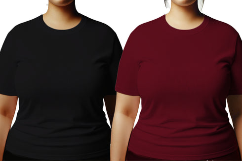 Aaramkhor Combo Gift Pack of 2 Womens Plussize Black Navy Blue Tshirts for Women