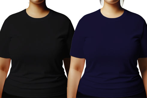 Aaramkhor Combo Gift Pack of 2 Womens Plussize Black Navy Blue Tshirts for Women