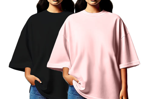 Aaramkhor Combo Gift Pack of 2 Womens_Oversized Black Navy Blue Tshirts for Women